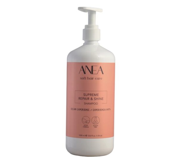 Imagine principala pentru Anea - Sampon Supreme Repair & Shine 1000 ml, ideal pentru ingrijirea parului deteriorat.