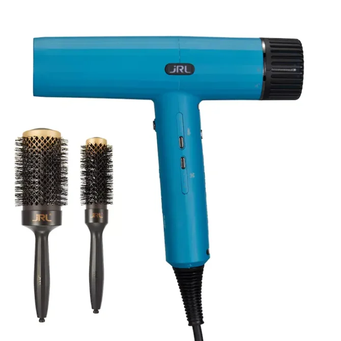 Set-Uscator-de-par-JRL-Forte-Pro-Dryer-90.000-RPM-Sapphire-Blue-2-Perii-pentru-par Imagine principala pentru Set Uscator de par - JRL FORTE PRO - Sapphire Blue + Perie de coafat 32 cm + Perie de coafat 53 cm, ideal in salon.
